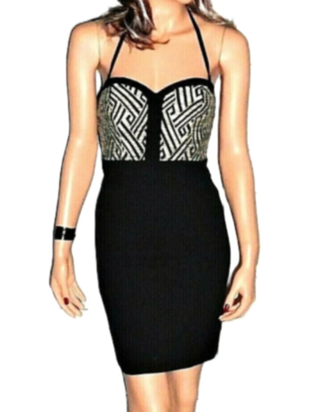 Guess Black Beige Body Con Halter Dress 2